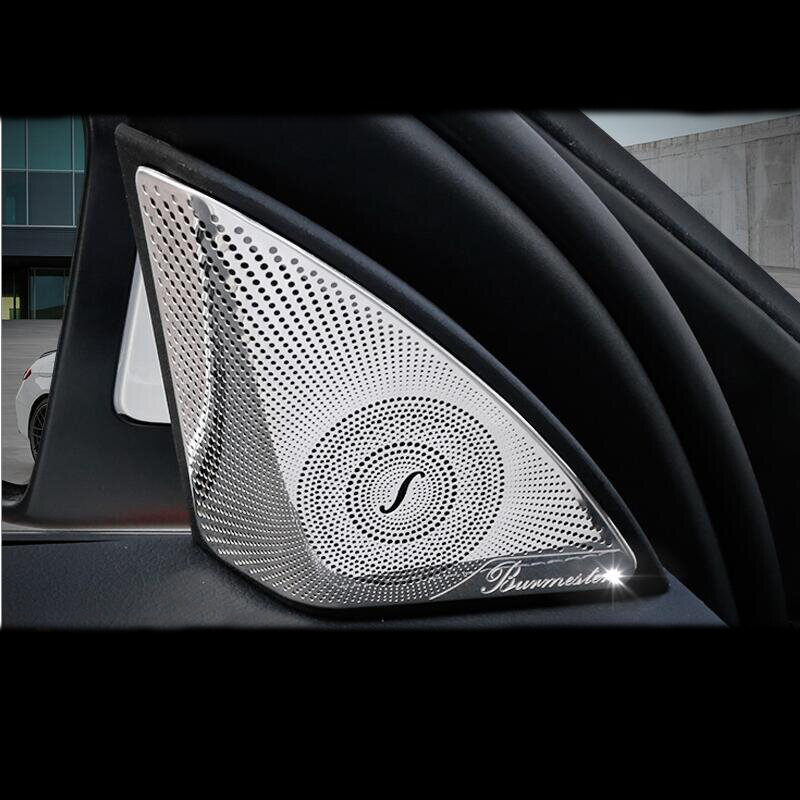 Aço inoxidável estilo do carro porta tweeter áudio alto-falante capa decorativa guarnição 3d adesivo para mercedes benz 2015-2018 c-class w205