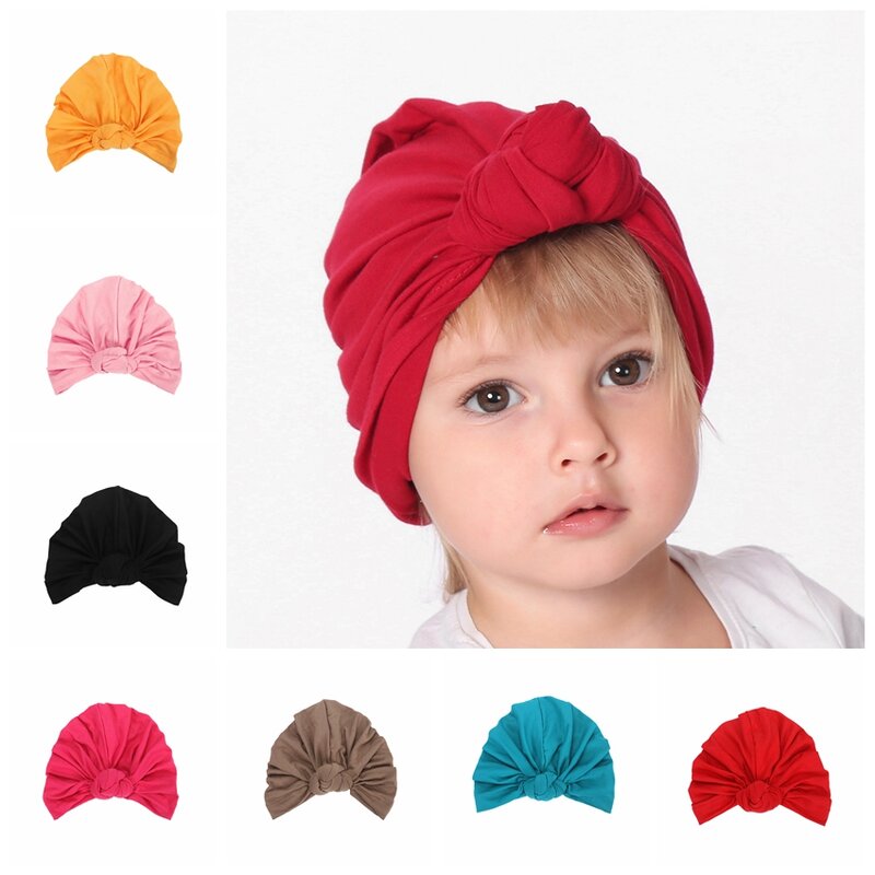 Turban en coton mélangé pour enfants, bonnet à nœud doux pour nouveau-né, élégant, cadeau d'anniversaire, accessoires Photo