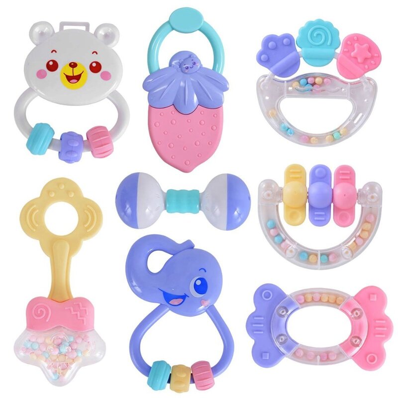 Bayi 8Pcs Mainan Kerincingan Teethers Set Ambil dan Berputar Shaking Bell Mainan Hadiah Mainan Set untuk Bayi Bayi Balita Gadis anak Laki-laki