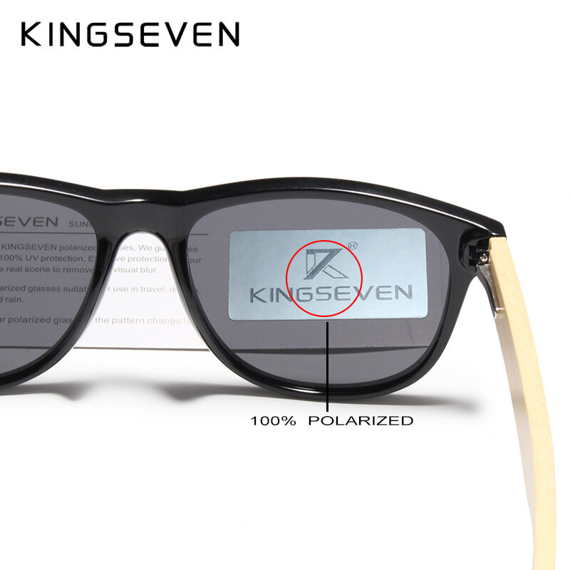KINGSEVEN/брендовые поляризованные солнцезащитные очки ручной работы для женщин и мужчин, натуральная бамбуковая оправа с цветными линзами, Ве...