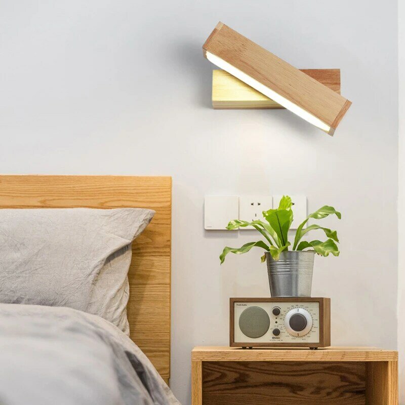 Modern LED Wall Lamp 180 degree rotate adjustable bedside light living room corridor Reading study sconces wooden wall lighting