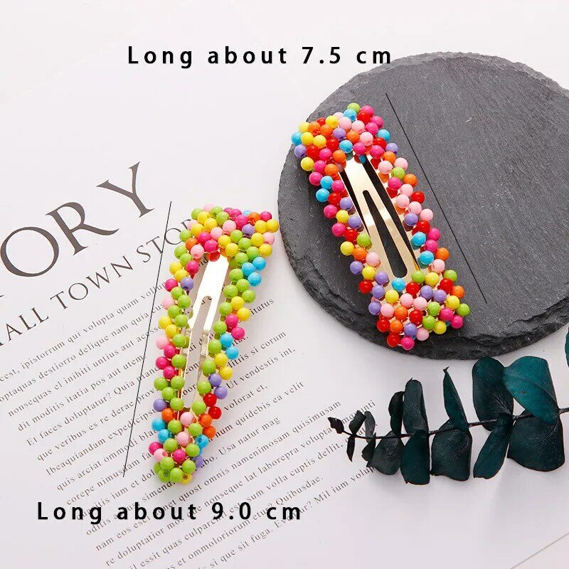 1 Pcs Full Beads Snap Hair Clips Solid Color Waterdrop Rectangle Women Girls Hairpins Headwear Hair Styling Tool 7.5/9cm