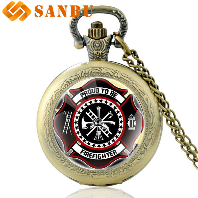 New Fashion Antique United States Fire Department Quartz Pocket Watch Vintage Men Women Firefighter Bronze Pendant Necklace