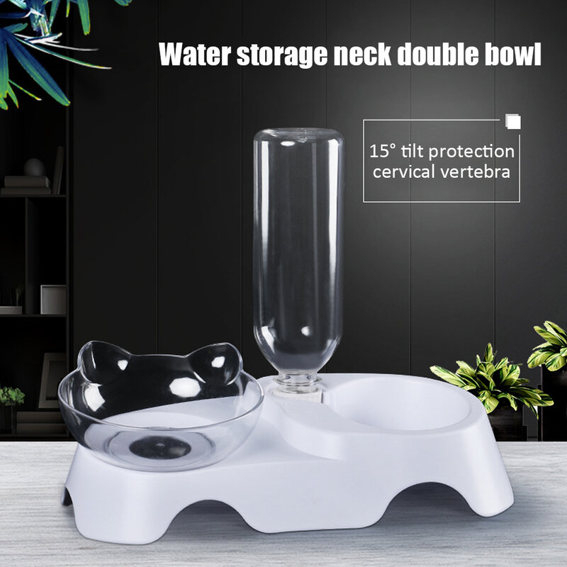 Anti-Slip Cat Food Dish Pet Feeder Water Bowl Perfect For Cats And Small Dogs Supplies Pet Cats Oblique Double Bowl With Holder