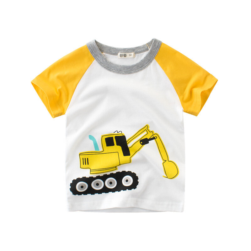 Camiseta de verão infantis, camiseta de algodão com estampa de desenhos animados para meninos e meninas de 2 a 10 anos