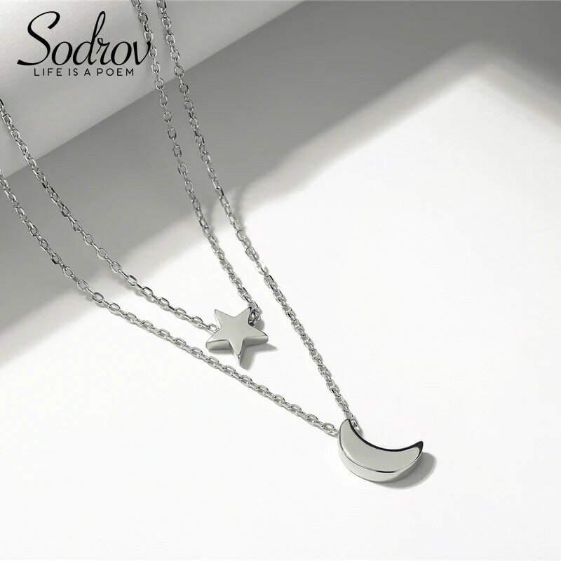 Sodrov Silver necklace Star & Moon Pendant Necklace Silver 925 Jewelry Fine 925 Silver Necklace For Women Moon Silver necklace