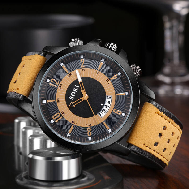 Мужские часы 2021, Роскошные Кварцевые аналоговые Мужские наручные часы с силикагелевым кожаным стеклом и датой