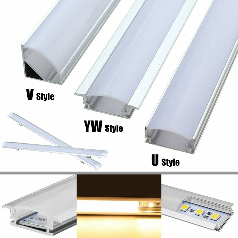 Cubierta de lámpara de 30/50cm estilo U/V/YW, soporte de canal rígido de cubierta de leche de aluminio para tira de luz LED con forma de barra debajo de la lámpara del armario