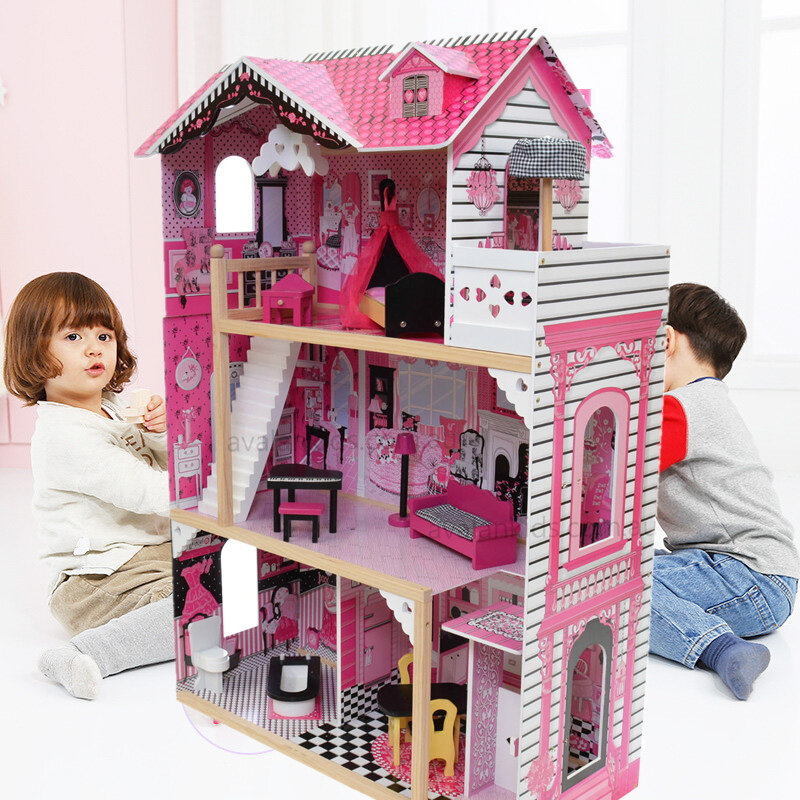 80*42*120センチメートル女の子ピンク木製ドールハウス高級木製人形ヴィラ人形家具プリンセスハウスふりおもちゃ誕生日ギフト