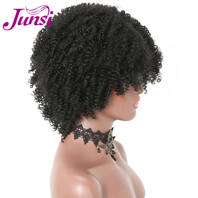 Junsi Pendek Afro Curly Wig Sintetis Campuran Rambut Emas untuk Wanita Wig