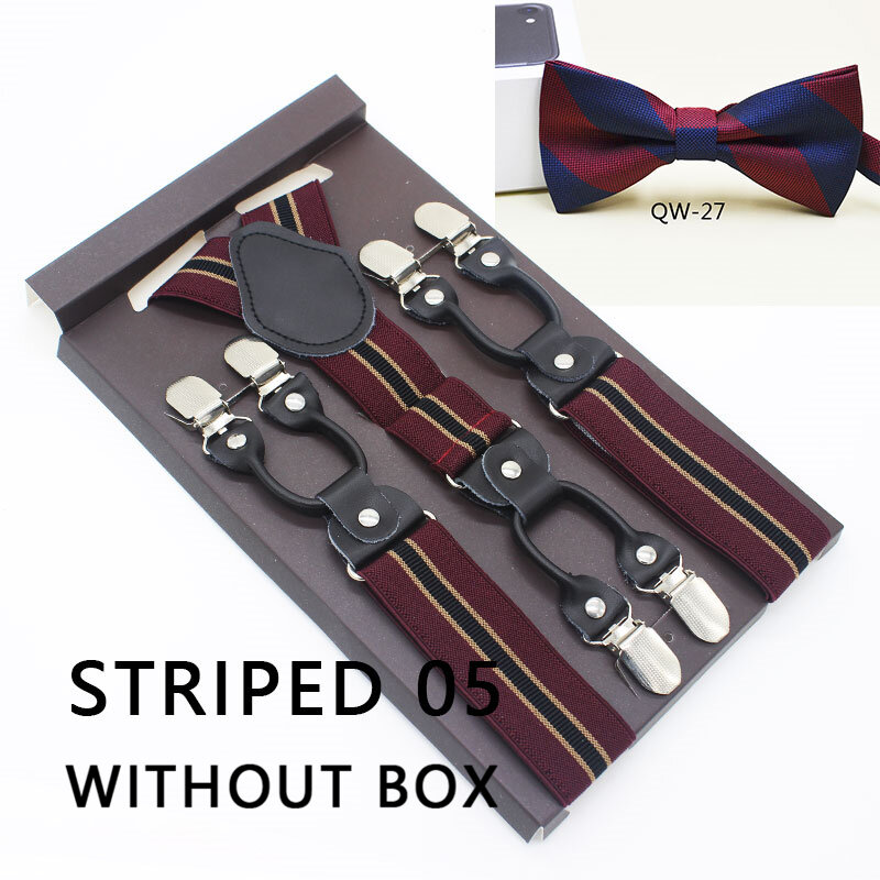 Conjunto de suspensórios masculinos, gravata borboleta vintage casual de 6 clips com alça para calças, presente para pai/esposo