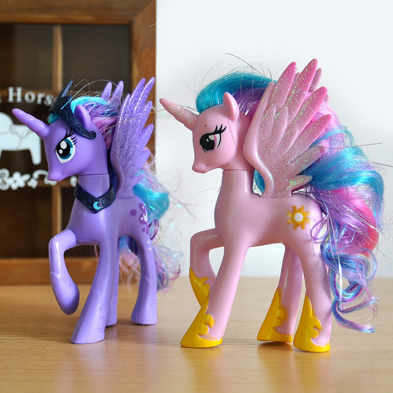 Figuras de acción de Pvc de 14cm para niñas, Mini caballo de la princesa Celestia Luna, tablero de arco iris, unicornio, Pony, juguete de colección
