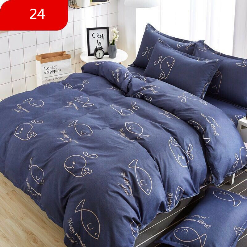 مجموعة مكونة من 4 قطع من أغطية سرير برسومات كرتونية وردية اللون مكونة من 4 أحجام وغطاء لحاف رمادي وأزرق وملاءة سرير وأكياس وسادات