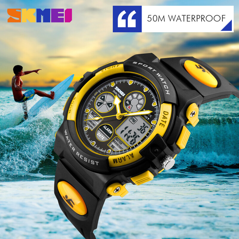 SKMEI Sports Watches Children LED dIgital 50M Waterproof Dual Display Wristwatches Watch Alarm For Boys Girls Kids 1163