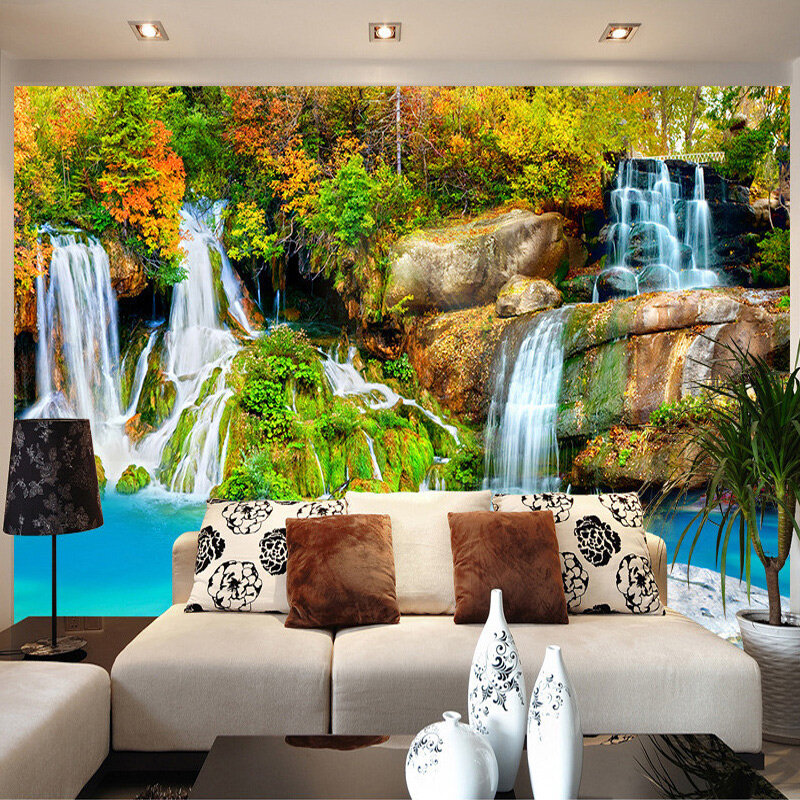 Nature Landscape Custom 3D Wall Mural Wallpaper Small Creek Waterfall Living Room TV Backdrop Photo Wallpaper For Bedroom Walls