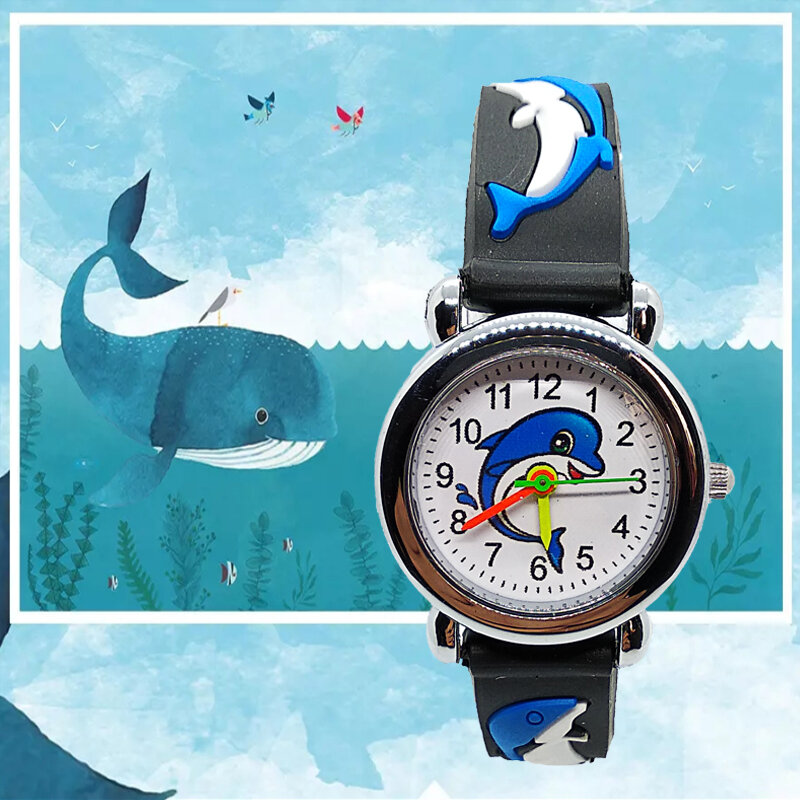 Reloj de pulsera informal de cuarzo para niños y niñas, cronógrafo de ballena de mar profundo azul, regalo, novedad de 2019