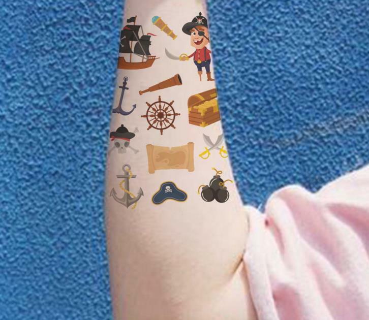 Autocollants de Pirate pour enfants, tatouage Kawaii, dessin animé, décoration de fête, cadeau pour enfants, 10 feuilles/ensemble