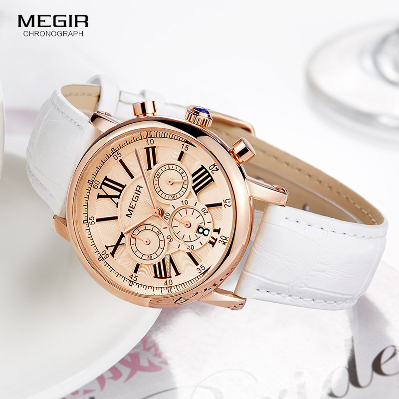 Megir relógio esportivo luxuoso, com cronógrafo, para mulheres, de quartzo, 2058