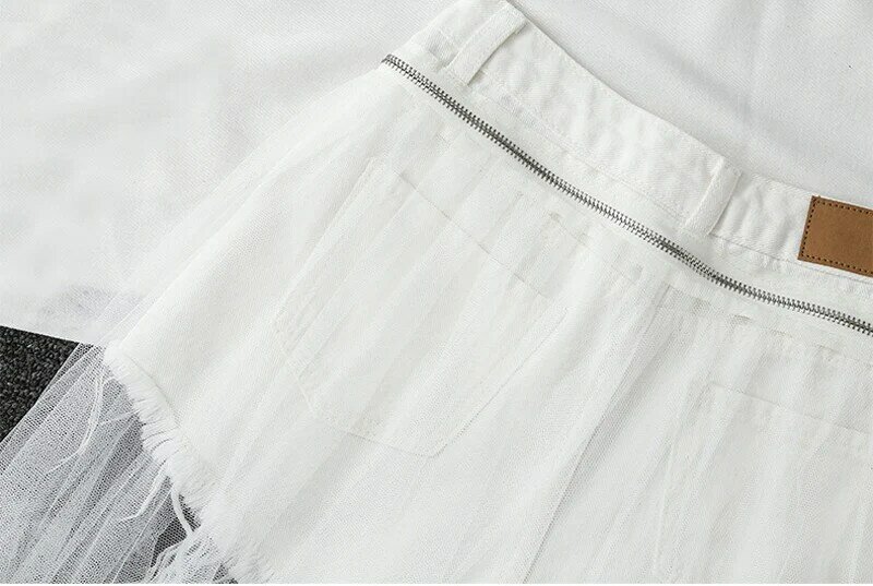 Pantalones cortos de mezclilla con agujeros rasgados de verano para mujer Vaqueros de cintura alta de malla desmontable de moda para mujer Mini pantalones cortos de vaquero D345