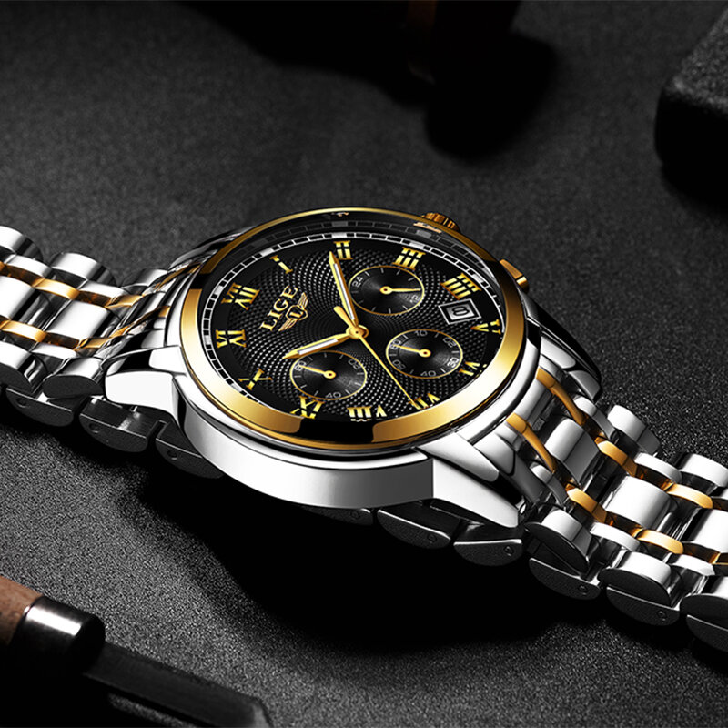 2022 neue Herren Uhren Top-marke Luxus LIGE Business Datum Edelstahl Quarz Uhr Herren Mode Wasserdicht Chronograph Männlichen