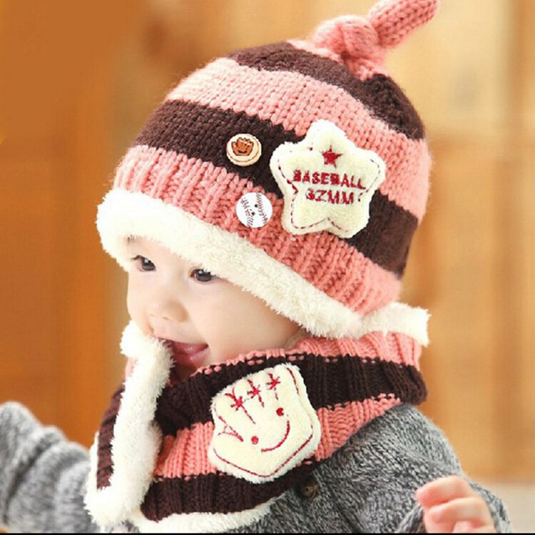 Boné de bebê unissex outono e inverno, conjunto de chapéu + sarf para bebês, cachecol para crianças