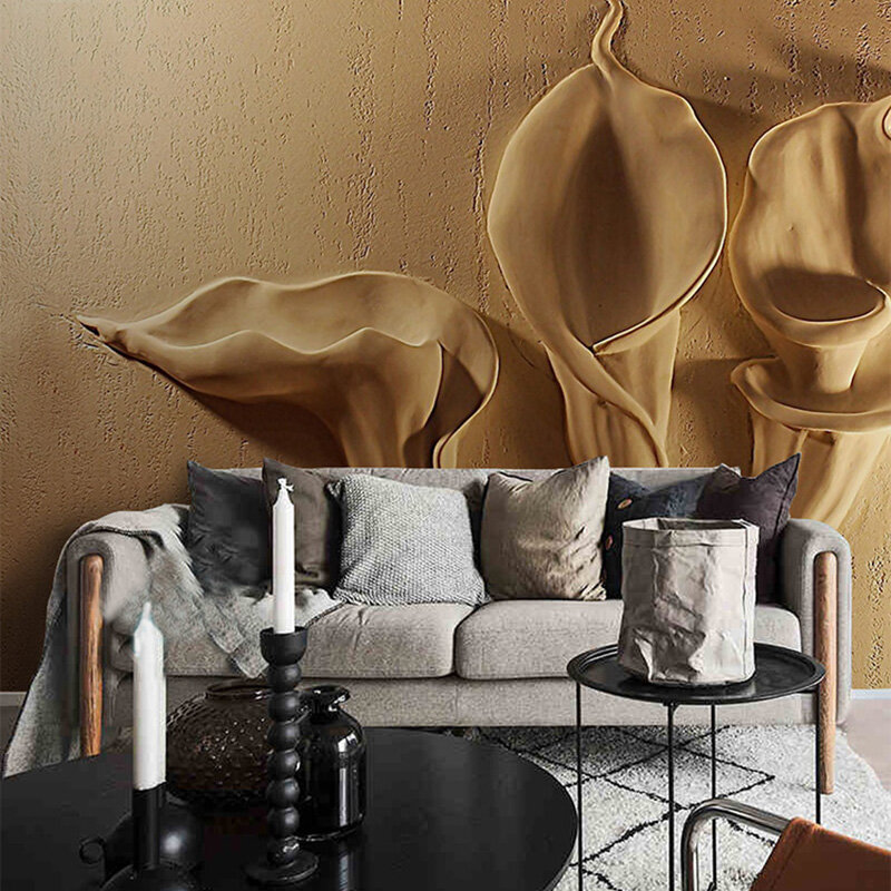 Custon Any Size 3D Wallpaper Gold Emboss Calla Lily Modern Abstract Art Mural Living Room Bedroom Decoration Waterproof Tapety