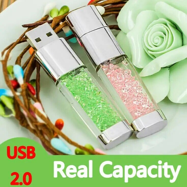 Real Capacity Jewelry Crystal Diamond Memory Stick Usb Flash Drive 64GB 32GB 16GB 2.0 Mini Usb 128GB Pendrive 2TB 1TB Girl Gift