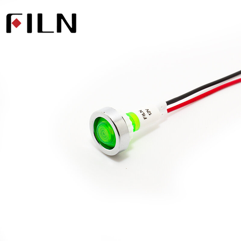 Filn FL1P-10NW-1 10 Mm Merah Kuning Biru Hijau Putih 12 V 220 V 24 V LED Plastik Indicatorl Lampu Sinyal pilot Lamp dengan 20 Cm Kabel