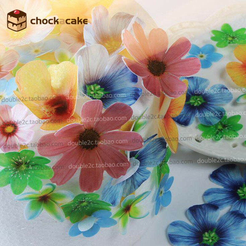 Flores comestíveis para decorações de bolo, 37pcs, bolacha de flores, decoração de ideia, papel comestível para decoração de cupcake