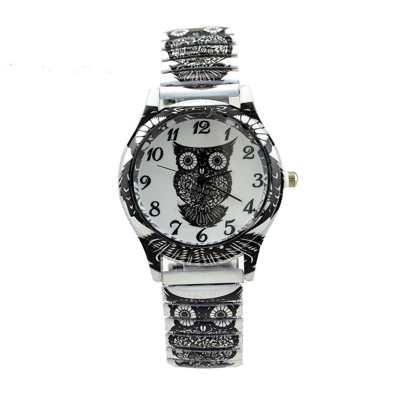 Reloj de pulsera informal de cristal para mujer, reloj de correa elástica de marca de lujo, de cuarzo, de búho, pulsera para niña, saati