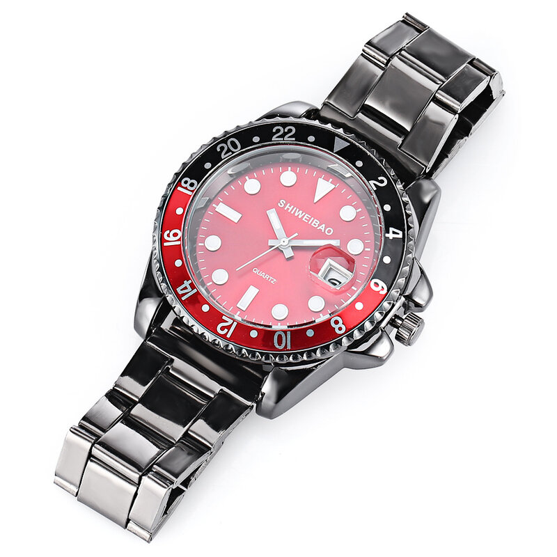 Montre-Bracelet à Quartz analogique pour hommes et femmes, en acier noir, avec Date automatique, décontractée, à la mode