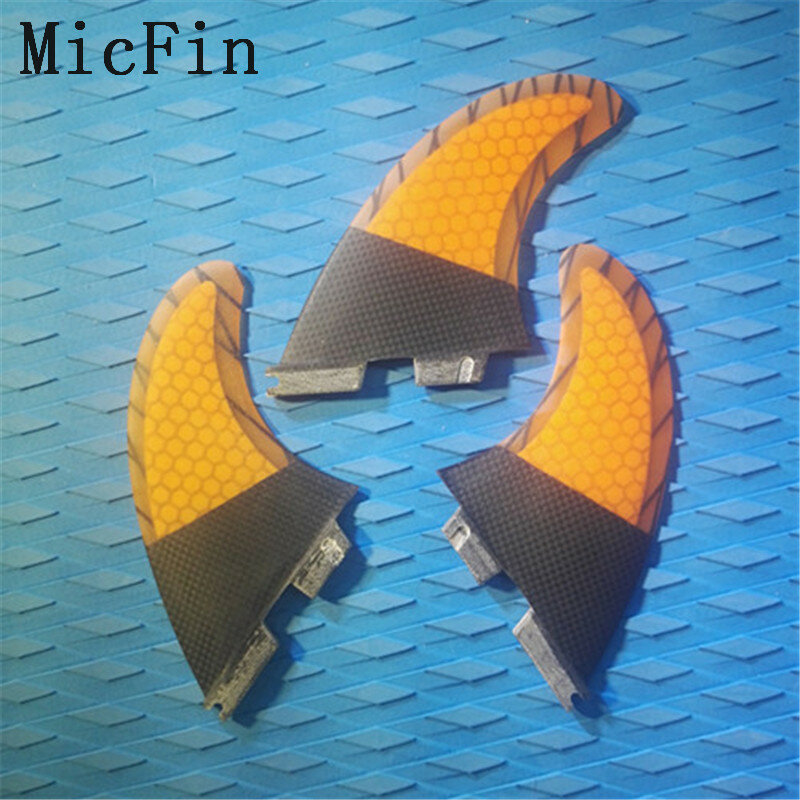 Micfin ไฟเบอร์กลาสรังผึ้งกระดานโต้คลื่น Fin FCS 2 Fin Surf FINS FUTURE FCS 1 FCS II กล่องขนาด M สามชุด
