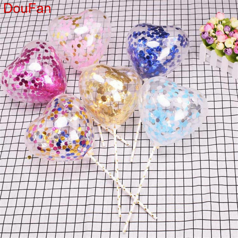 DouFan 5 sztuk 5 cal różowe złoto folia konfetti lateksowe balony serca balon dekoracje ślubne materiały urodzinowe