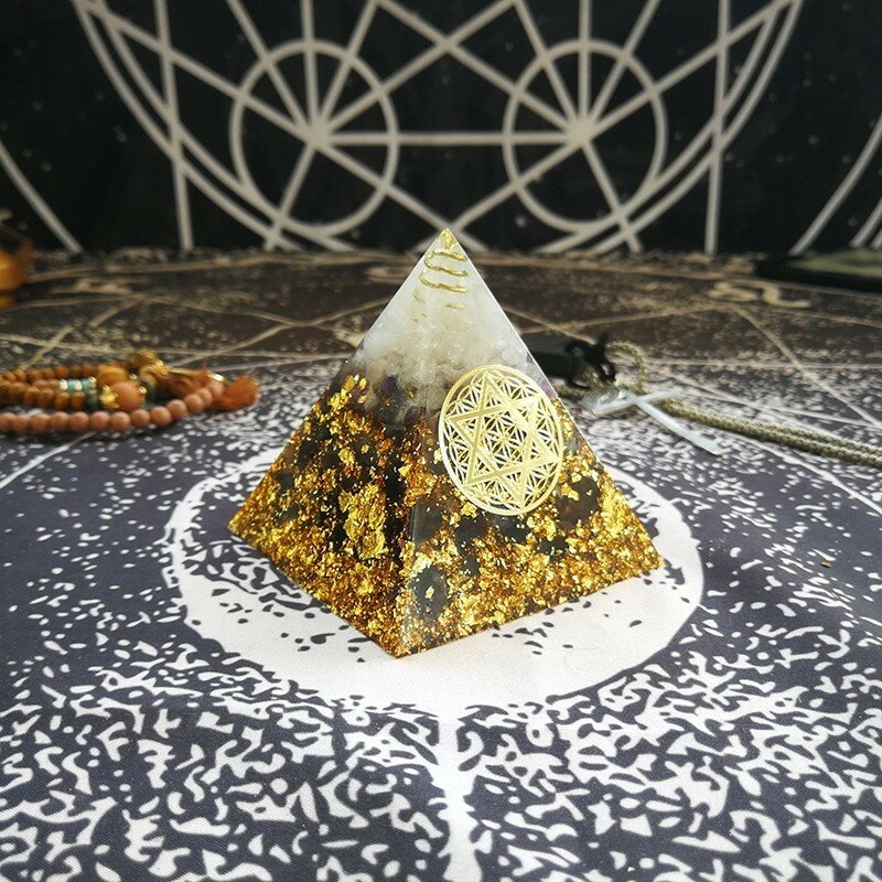 AURAREIKI-Pirámide de orgonita, Sahasrara, Chakra, Jeremiel, mejora la sabiduría, amatista Natural, cristal blanco, pirámide de resina, joyería artesanal