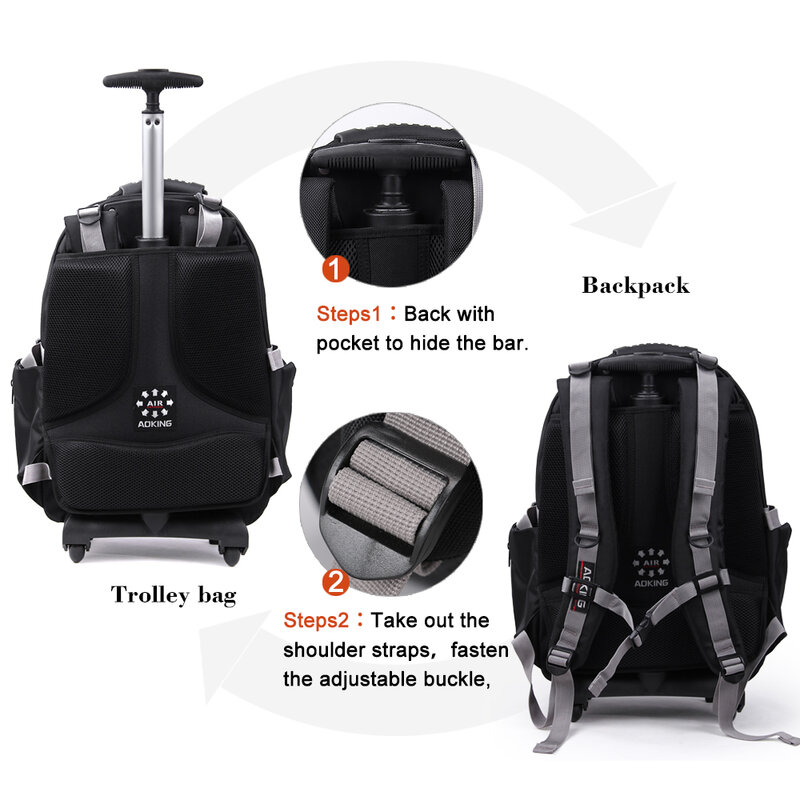 Aoking мужской рюкзак на колесиках для багажа, вместительные дорожные сумки на колесиках, водонепроницаемый простой дизайн, рюкзак для перено...