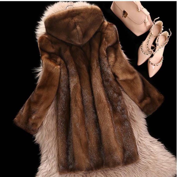 Casaco de pele falsa de vison para mulheres, casaco longo e artificial de inverno com imitação de pele plus size 6xl k962