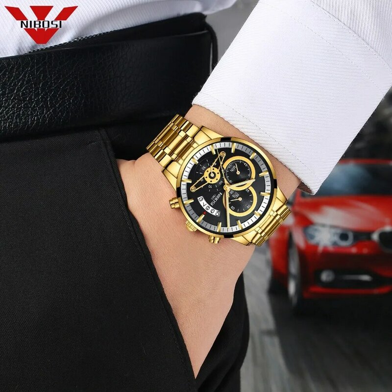 NIBOSI часы хронограф Для мужчин s часы Элитный бренд Военная Спорт золотые часы Для мужчин Бизнес наручные кварцевые часы мужские