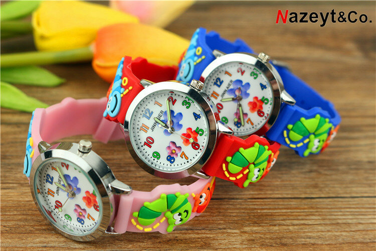 Relógio quartz com ponteiro luminoso, pulseira animal 3d de gel sílica para crianças