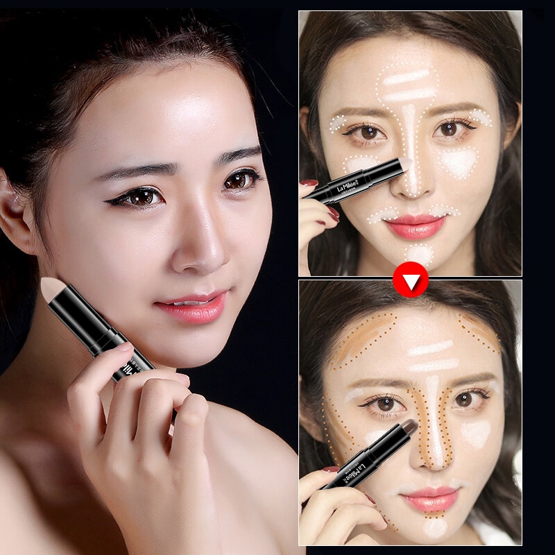 LAMILEE Double Head 3D Bronzer Highlighter Stick Face Makeup Concealer Pen Foundation Stick Cream Texture Contour Pencil