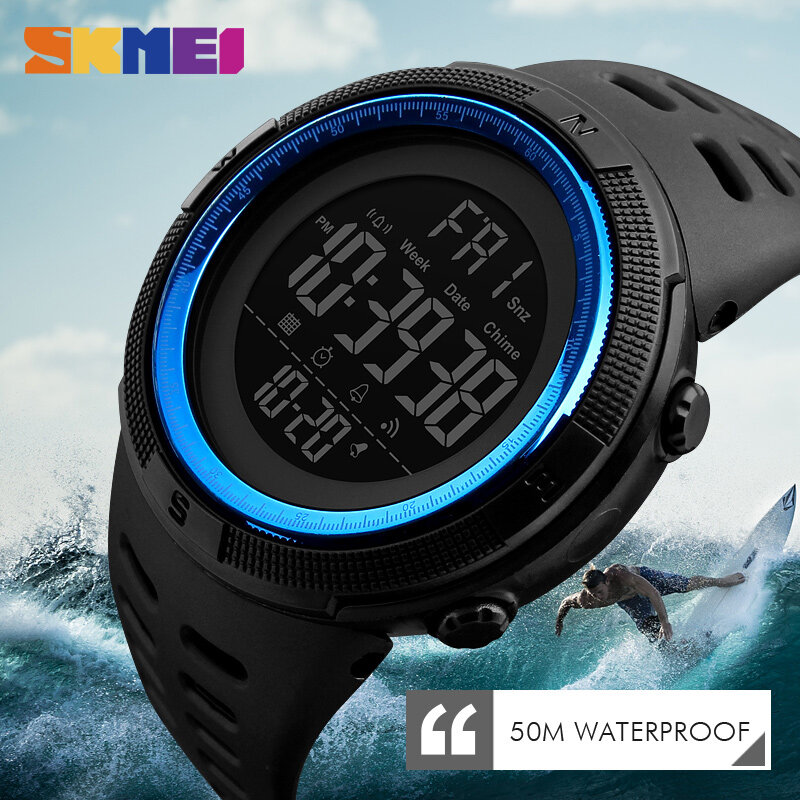 Azul del reloj SKMEI deportes al aire libre Relojes hombres 50M resistente al agua hora dual cuenta atrás reloj cronómetro alarma Digital Relogio Masculino