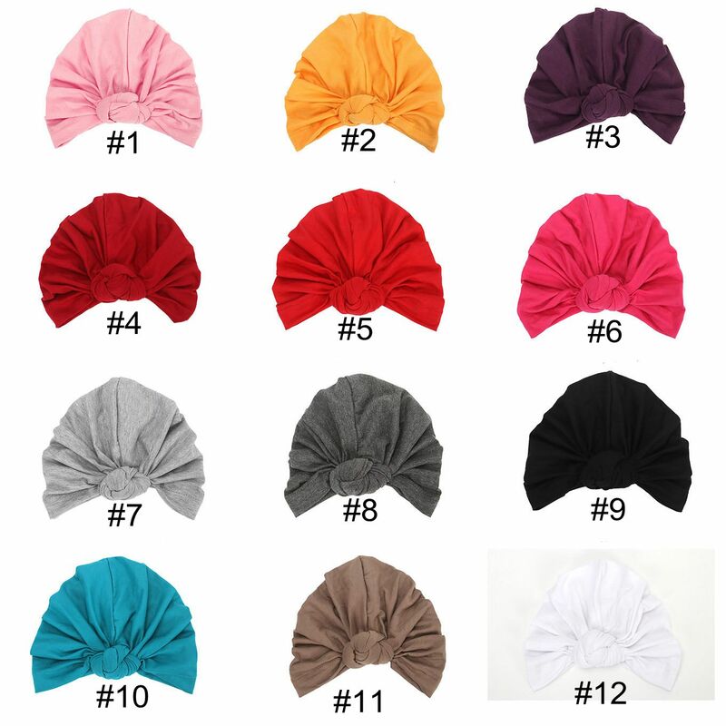 New Cotton Blend Turban Hat Kids Newborn Soft Knot Beanie Stylish Top Knot Caps Head Wear Birthday Gift Photo Props