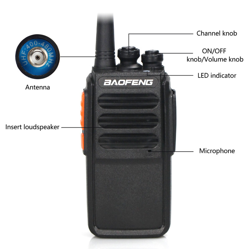 Baofeng-rádio de comunicação 2 peças, walkie talkie bidirecional, 5w, uhf, 400-470mhz, portátil, 16 canais, fm, transmissor, intercomunicador, walkie talkie