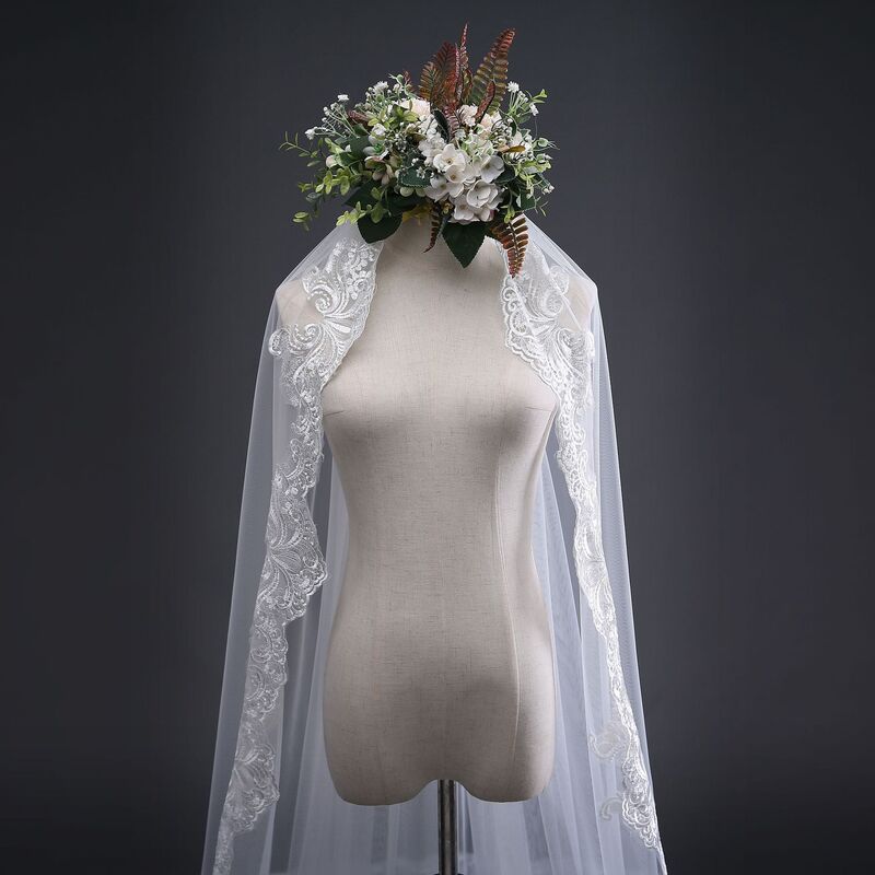 Fairy marfim 300cm uma camada borda do laço véus de casamento com pente acessórios de casamento para véus de noiva do casamento
