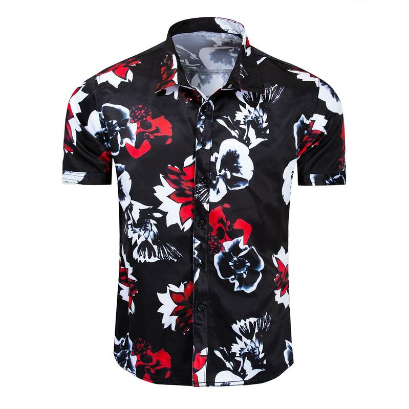 Floral Impressão Mangas Curtas Homens Férias Havaí Camisas de Algodão Ocasional do Outono do Verão Camisas de Algodão de Lazer Camisa D208