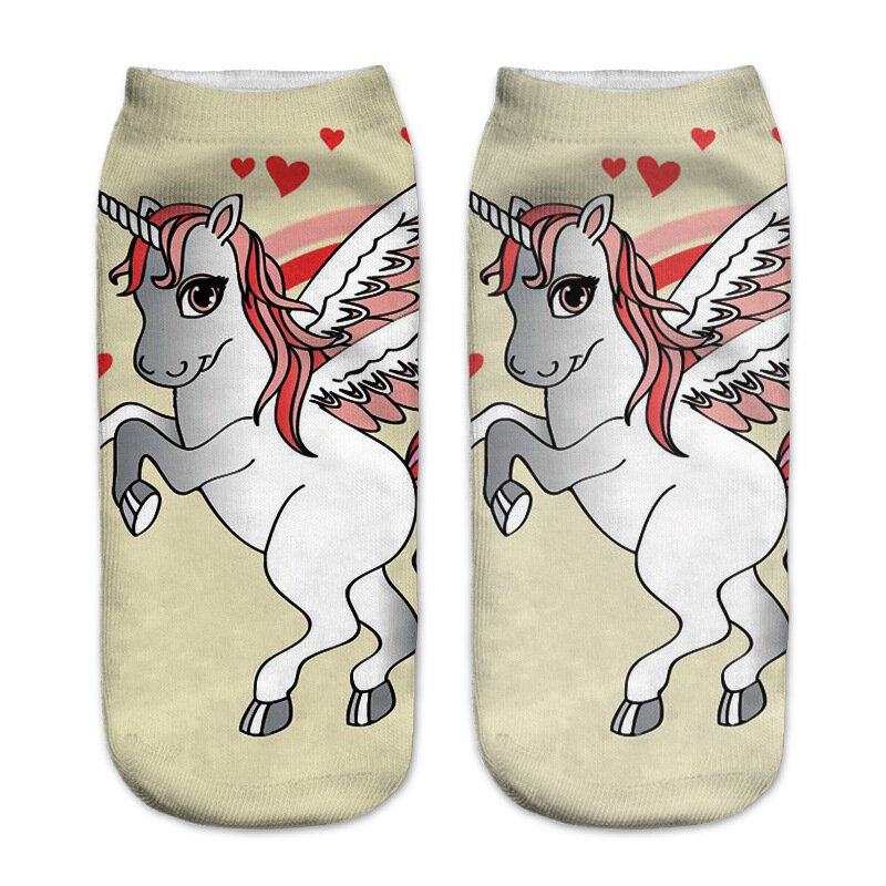 Estampado de moda calcetines 3D estampado de unicornio calcetines femeninos mujeres Low Cut calcetines de tobillo casual Hosiery Cartoon Stereo Hosiery
