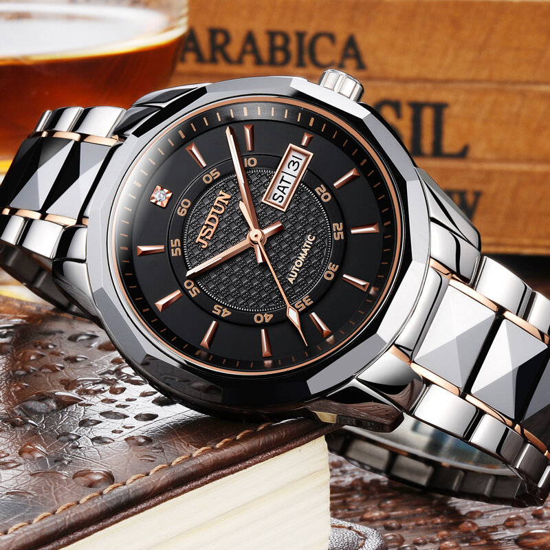 JSDUN-Reloj de pulsera de acero inoxidable para hombre y mujer, cronógrafo de marca de lujo, con mecanismo automático, resistente al agua, con calendario, nuevo