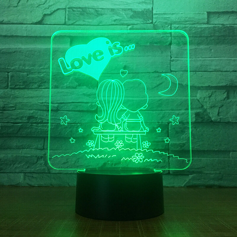 Dessin animé Amoureux Modèle 3D Veilleuse LED 7 COULEURS USB Illusion Lampe De Table Pour La Maison Décoration De Fête De Mariage Cadeau Créatif