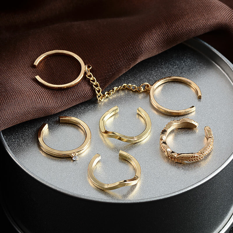 Misanryne conjuntos de anéis abertos, joias ajustáveis douradas com 6 cores e articulações de dedo aberto para mulheres, joias para presente