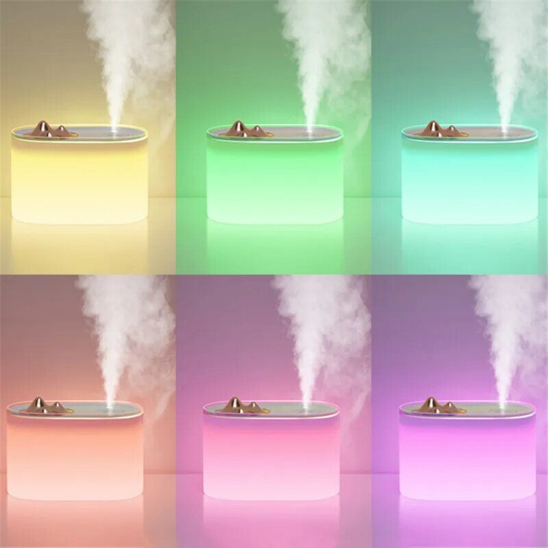 Humidificateur d'air de 1000ML, diffuseur d'huile essentielle pour aromathérapie avec 2 sorties de brouillard, veilleuse 7 LED qui Change de couleur, pour le bureau et la maison