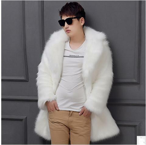 Jaqueta de imitação de pele de raposa, casaco masculino preto/branco, longo, seção, tamanho grande, casual, pele sintética, k470